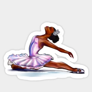 African American  ballerina -#005 - brown skin ballerina in lavender purple tutu Sticker